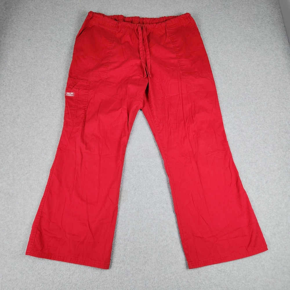 Cherokee Scrub Pants Womens L Red Workwear Core Stretch Cargo Drawstring Waist